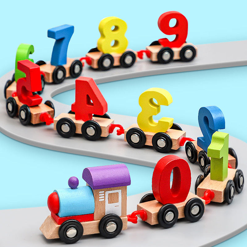Digitales magnetisches Eisenbahnpuzzle mit Holzspielzeugauto