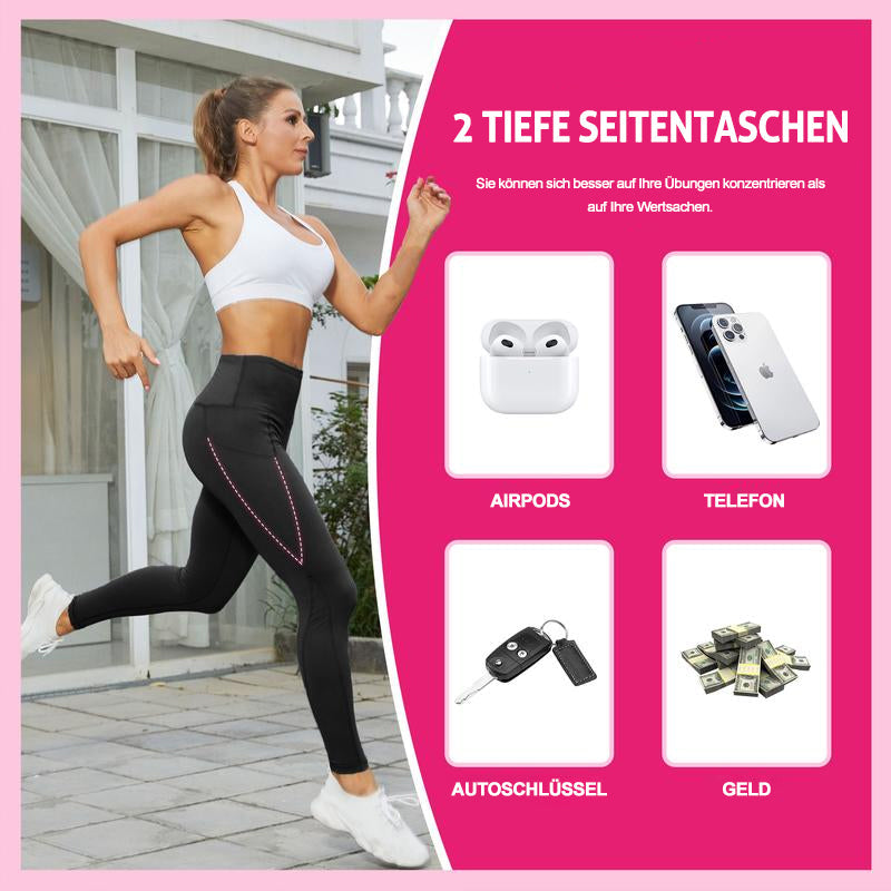 Fitness-Yogahose mit hoher Taille und Hüftlifting und Seitentasche