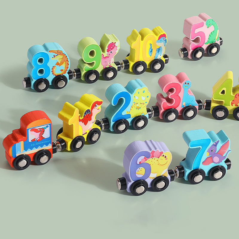 Digitales magnetisches Eisenbahnpuzzle mit Holzspielzeugauto