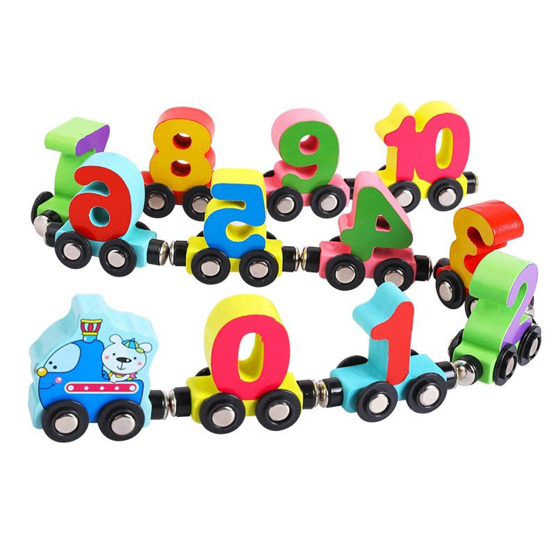 Digitales magnetisches Eisenbahnpuzzle mit Holzspielzeugauto