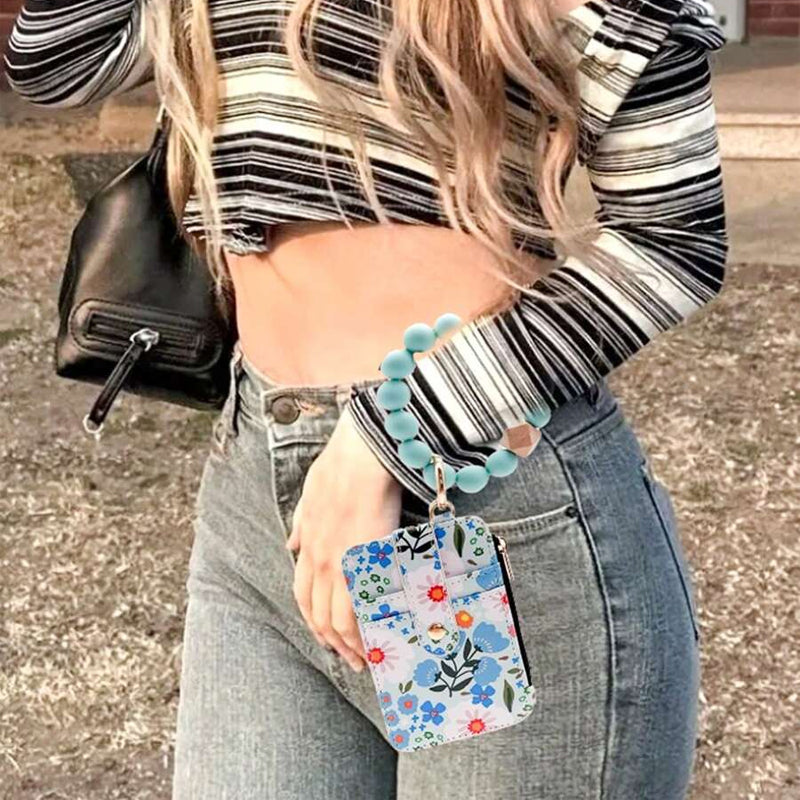 Florale Lederbrieftasche mit Schlüsselanhänger und Armband