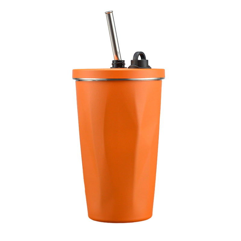 Trinkbecher aus Edelstahl mit Strohhalm