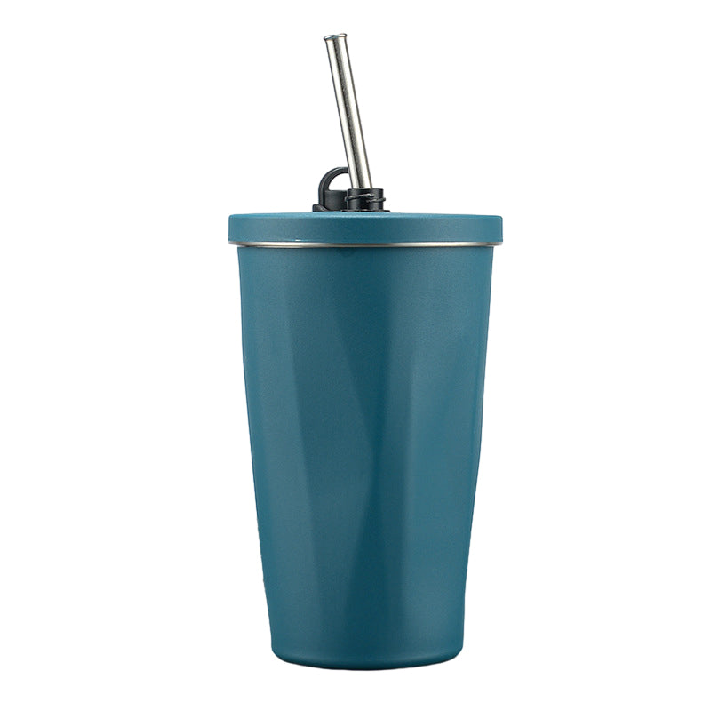 Trinkbecher aus Edelstahl mit Strohhalm