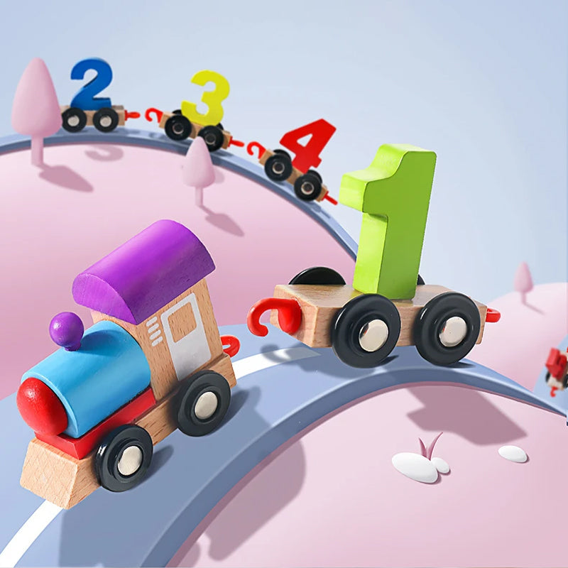 Digitales magnetisches Eisenbahnpuzzle mit Holzspielzeugauto