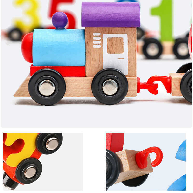 Digitales magnetisches Eisenbahnpuzzle mit Holzspielzeugauto