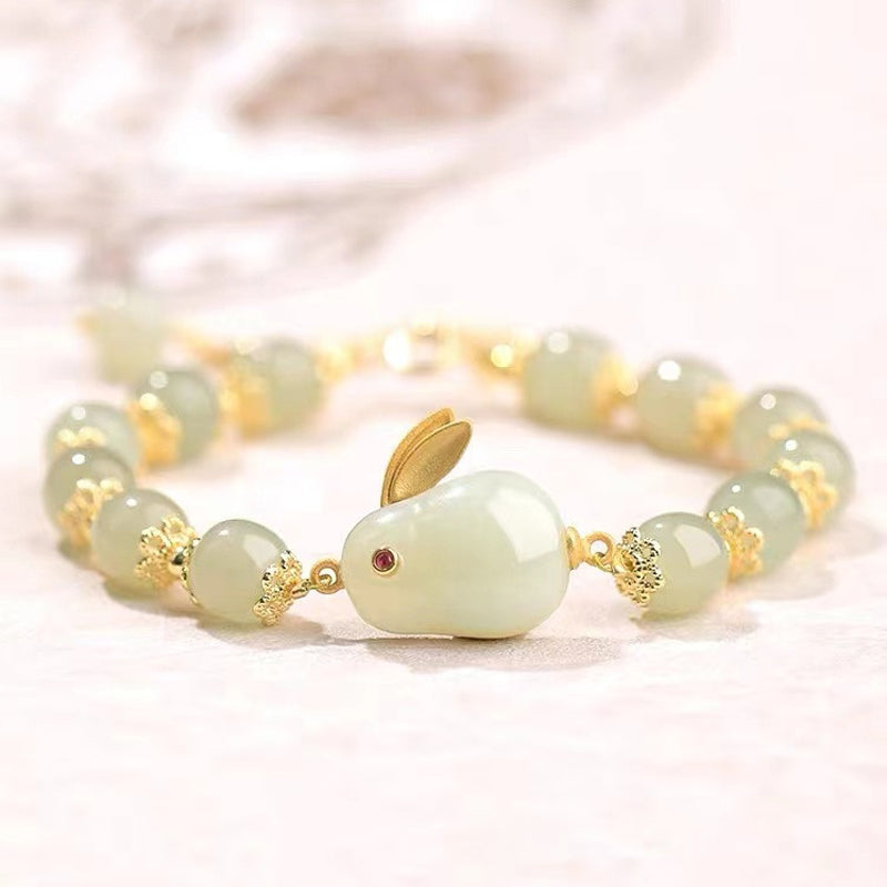 Süße Kaninchenarmband aus natürlicher Jade