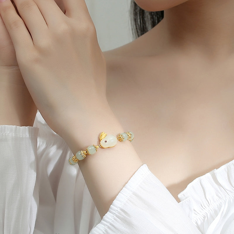 Süße Kaninchenarmband aus natürlicher Jade