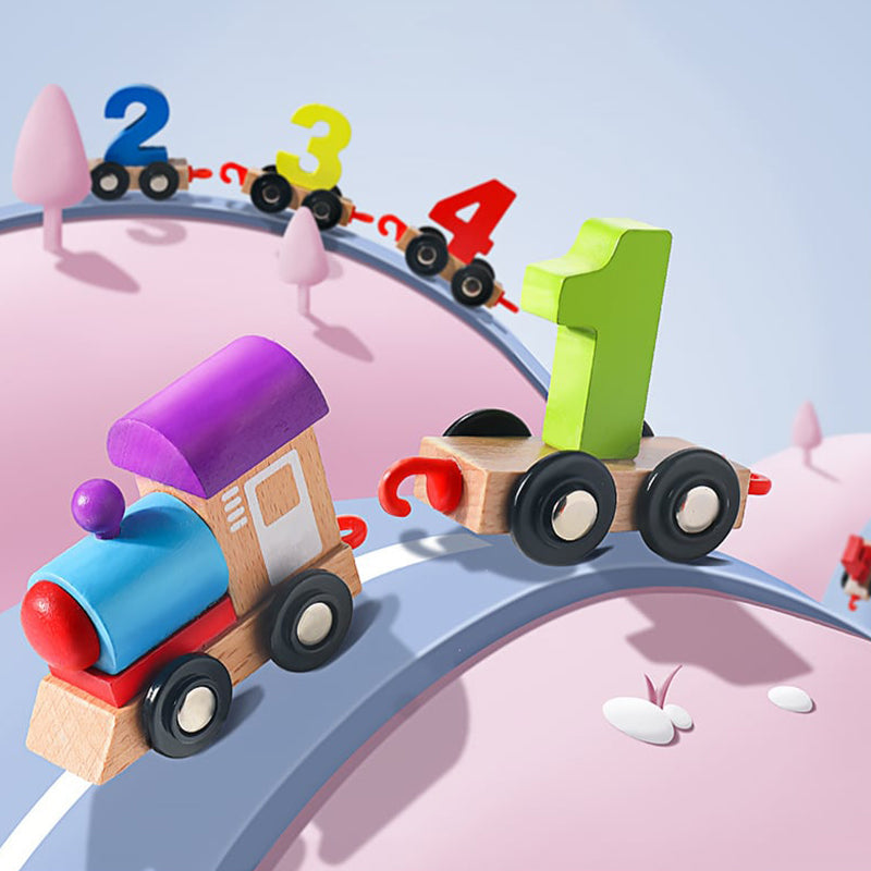 Digitales magnetisches Eisenbahnpuzzle mit Holzspielzeugauto