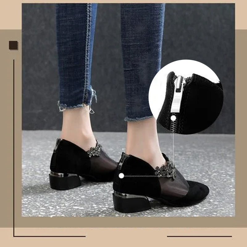 Strass hohle klobige AbsÀtze Schuhe