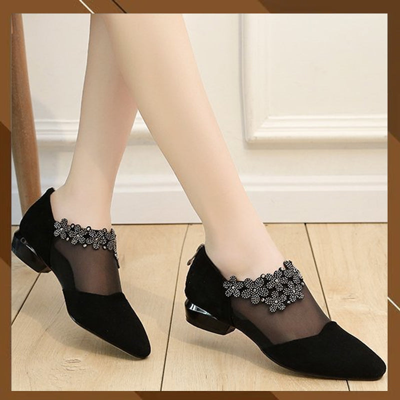 Strass hohle klobige AbsÀtze Schuhe