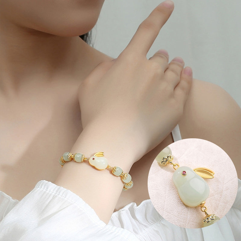 Süße Kaninchenarmband aus natürlicher Jade