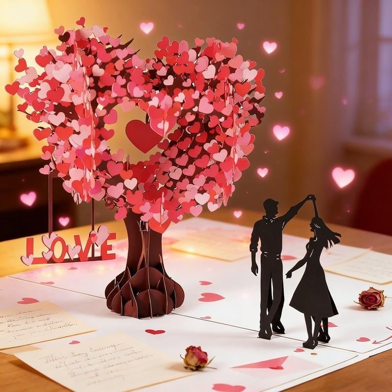 3D-Pop-up-Grußkarte zum Valentinstag & Jahrestag – Liebesbaum