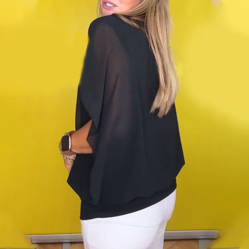 Kurzarm-Freizeitoberteil aus Chiffon mit halbem Reißverschluss