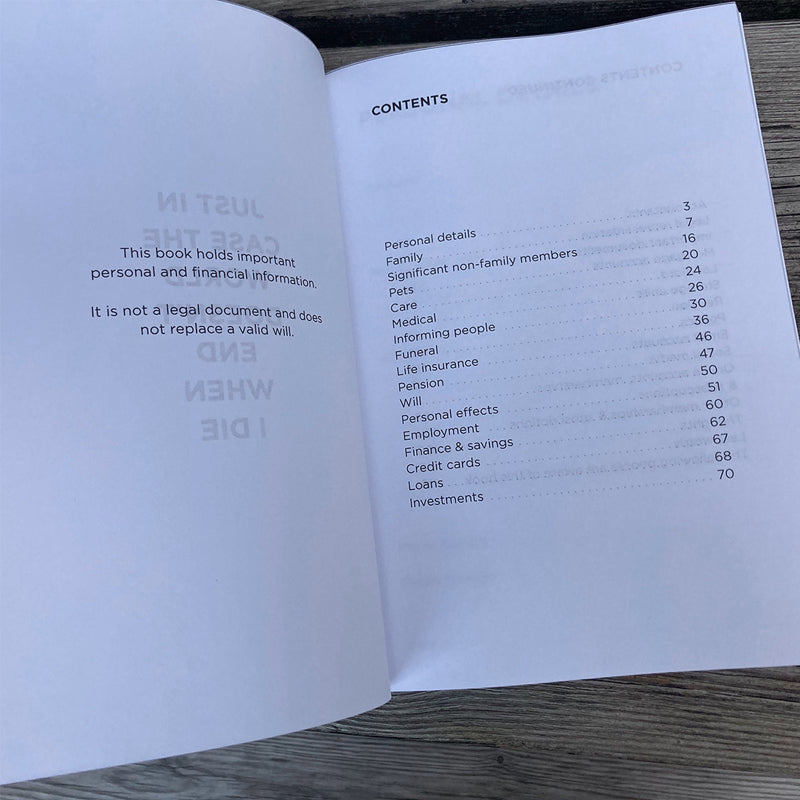 Nur für den Fall, dass die Welt nicht untergeht, wenn ich sterbe – Notizbuch