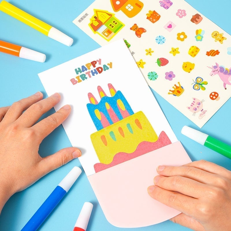 Kreatives Postkartenset mit Regenbogen-Kratzbildern für Kinder (Englische Version)