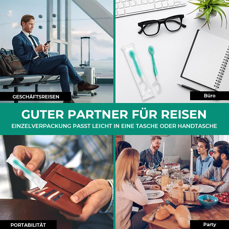 Mini-Zahnbürste 5-in-1-Werkzeug (Zahnpasta + Zahnseide + Zahnstocher + Zungenreiniger) Tragbares Reiseset
