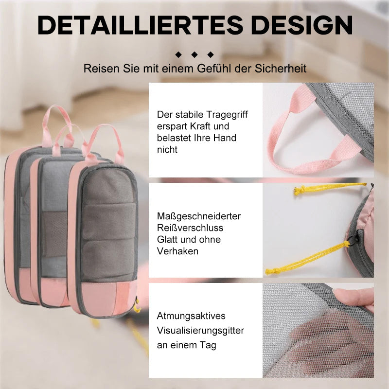 Komprimiertes Packwürfel-Reiseaufbewahrungsset