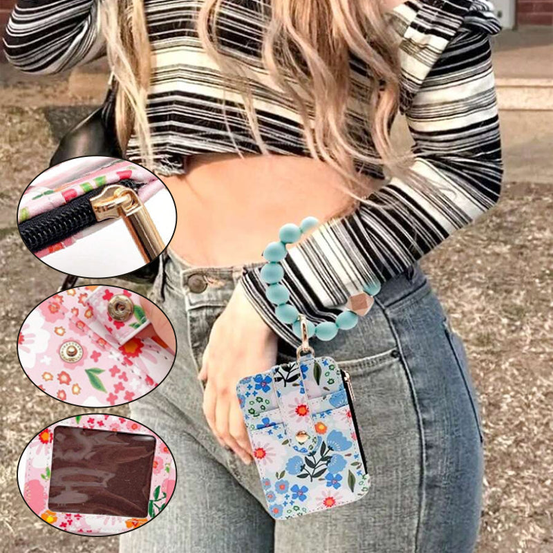 Florale Lederbrieftasche mit Schlüsselanhänger und Armband
