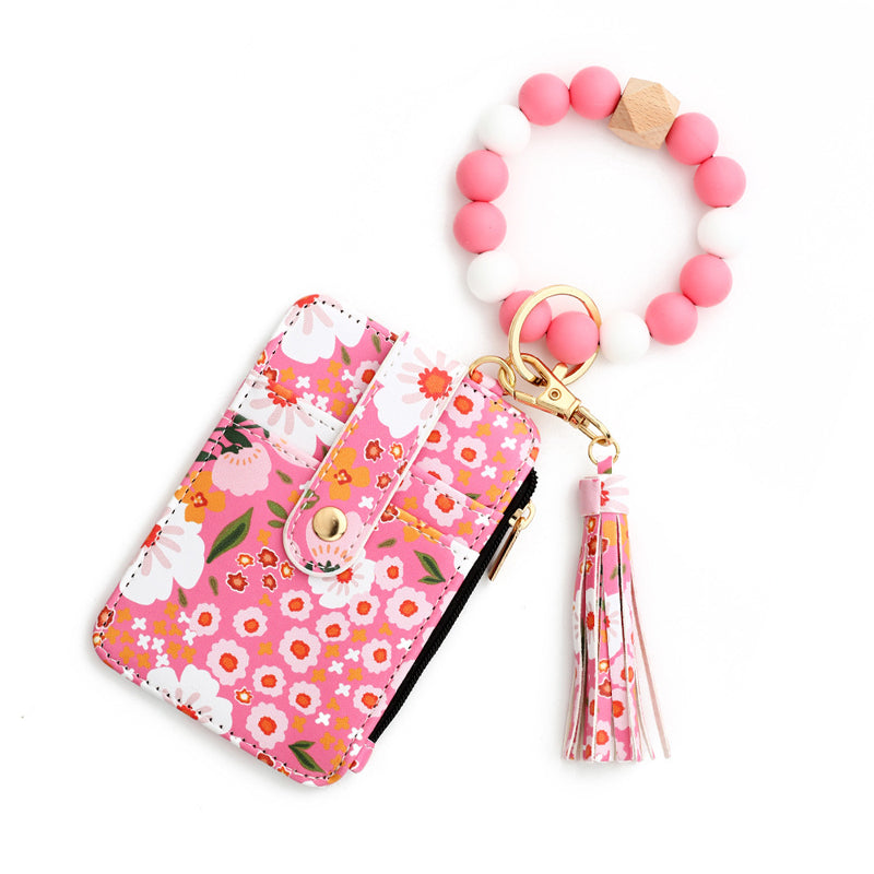 Florale Lederbrieftasche mit Schlüsselanhänger und Armband