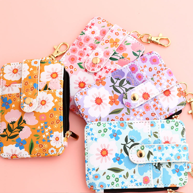 Florale Lederbrieftasche mit Schlüsselanhänger und Armband