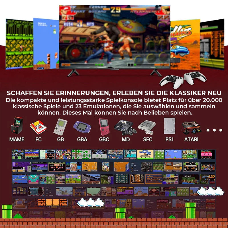 Retro-Spielkonsole mit zwei kabellosen Controllern