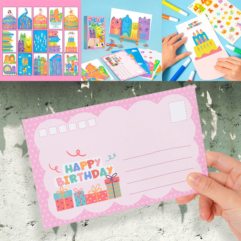 Kreatives Postkartenset mit Regenbogen-Kratzbildern für Kinder (Englische Version)