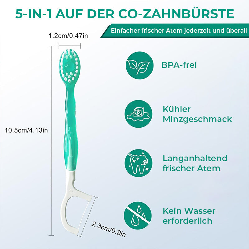 Mini-Zahnbürste 5-in-1-Werkzeug (Zahnpasta + Zahnseide + Zahnstocher + Zungenreiniger) Tragbares Reiseset