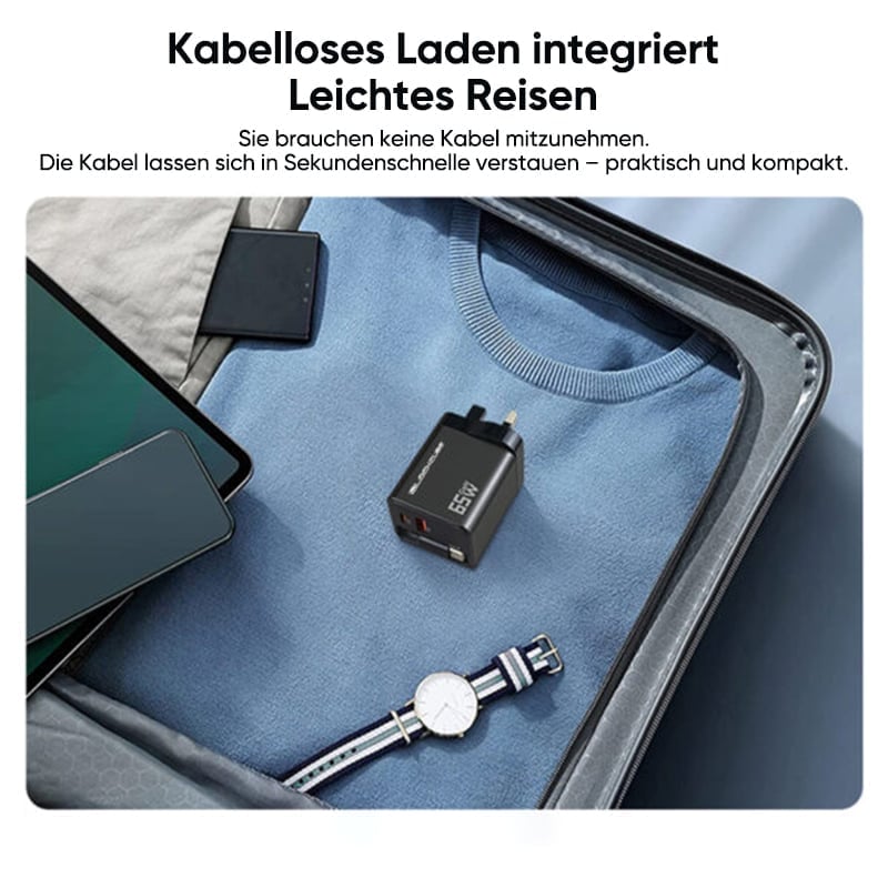 65 W GaN 3-in-1 einziehbares Schnellladegerät