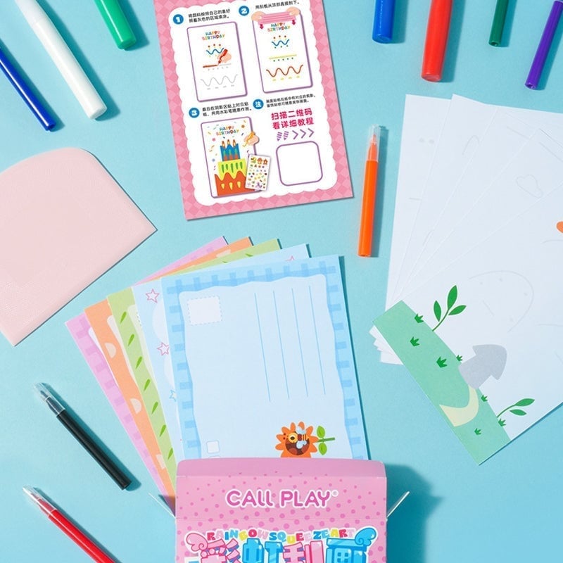 Kreatives Postkartenset mit Regenbogen-Kratzbildern für Kinder (Englische Version)