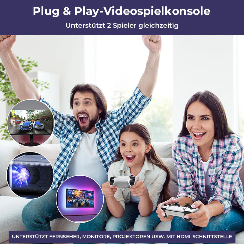 Retro-Spielkonsole mit zwei kabellosen Controllern