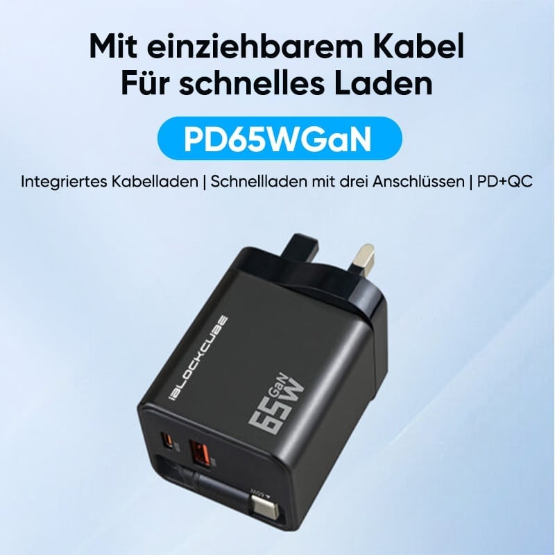 65 W GaN 3-in-1 einziehbares Schnellladegerät