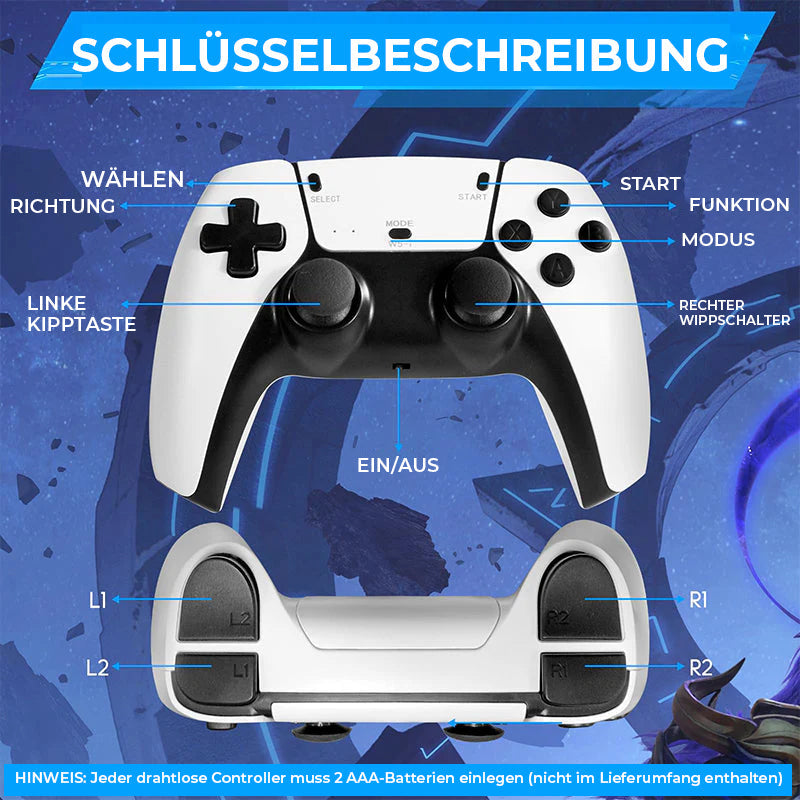 Retro-Spielkonsole mit zwei kabellosen Controllern