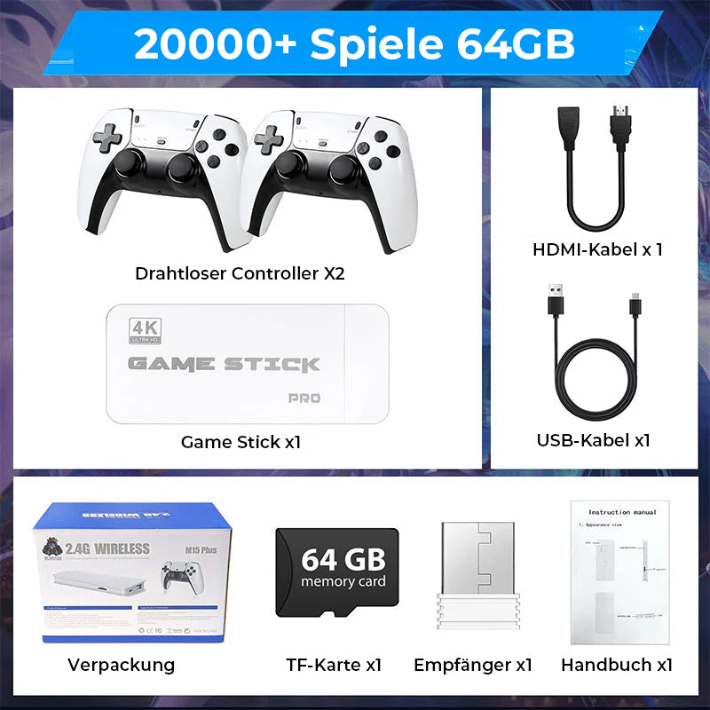 Retro-Spielkonsole mit zwei kabellosen Controllern