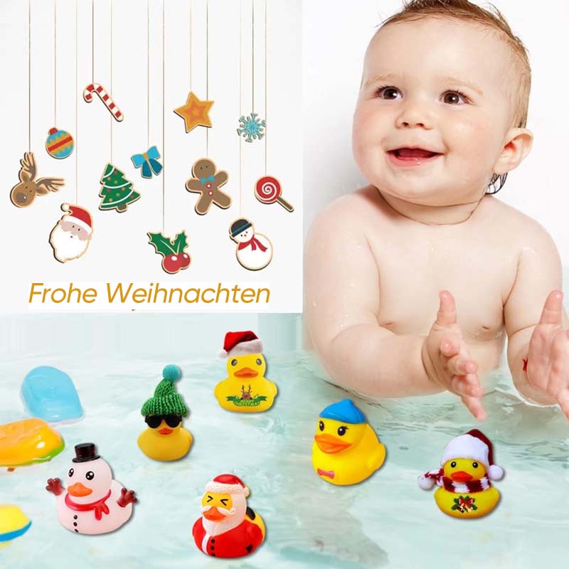 24 Stück Countdown-Adventskalender mit Weihnachts-Gummienten