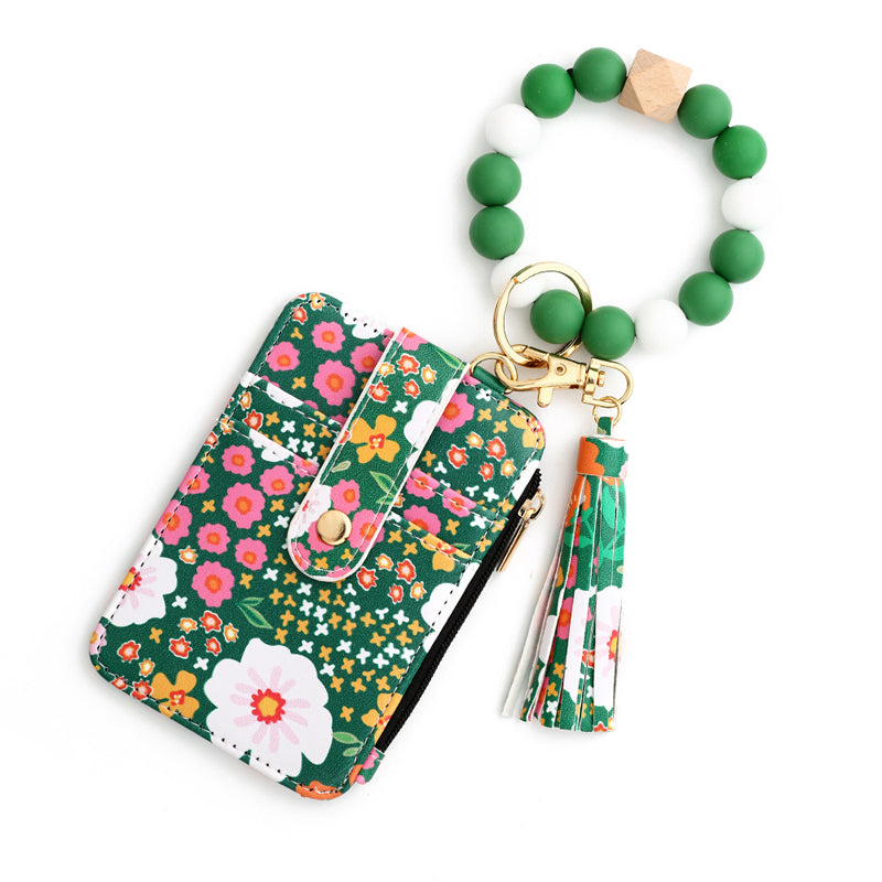 Florale Lederbrieftasche mit Schlüsselanhänger und Armband