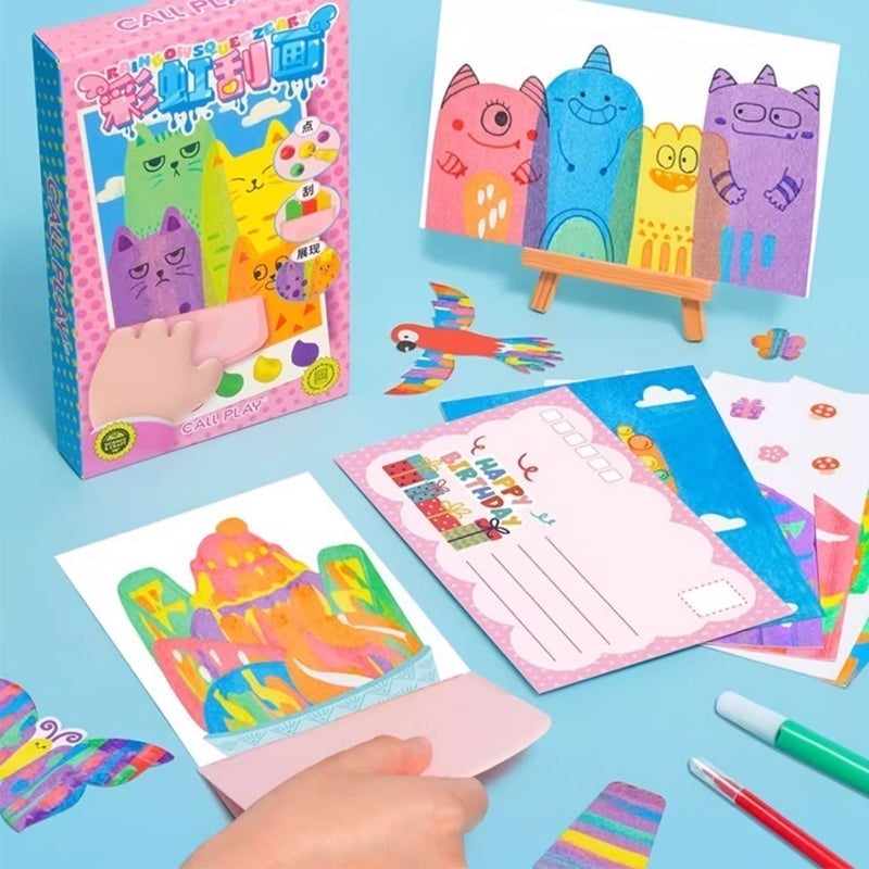 Kreatives Postkartenset mit Regenbogen-Kratzbildern für Kinder (Englische Version)