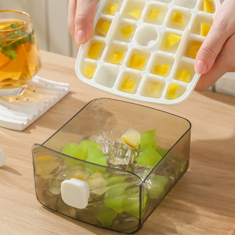 Eiswürfelform mit Griff und Ausdrückmechanismus (doppelschichtig)