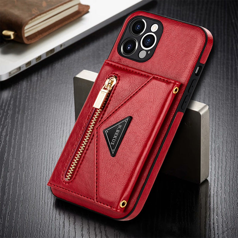 Crossbody-Reißverschluss-Leder-Handyhüllen für iPhone