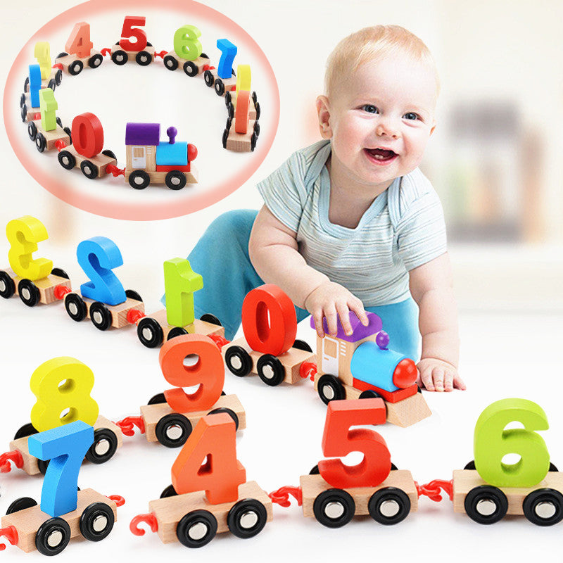 Digitales magnetisches Eisenbahnpuzzle mit Holzspielzeugauto