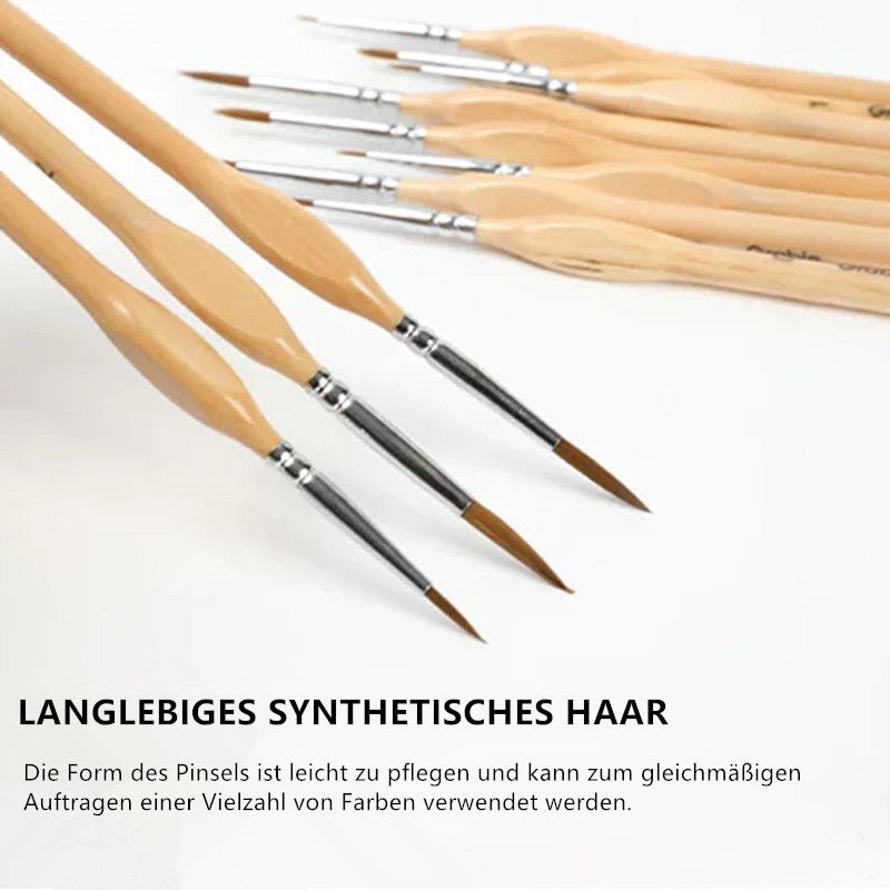11-teiliges Miniatur-Pinselset mit Naturholzgriff