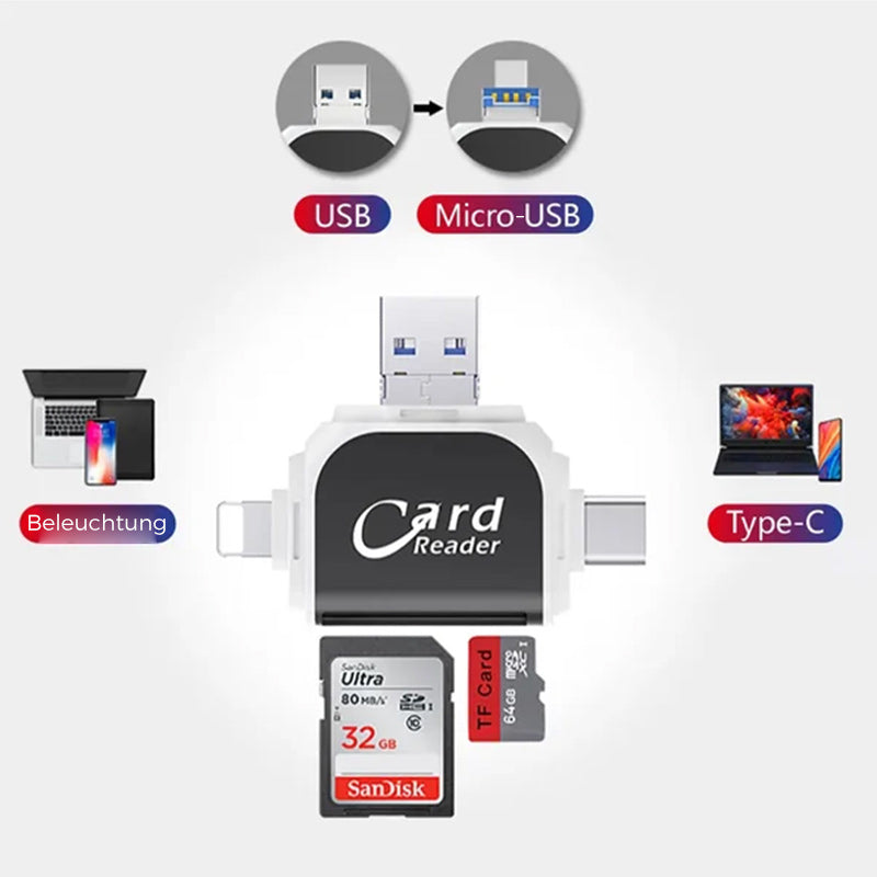 Vorverkauf>>4-in-1-Universal-SD-TF-Kartenleser mit mehreren Anschlüssen