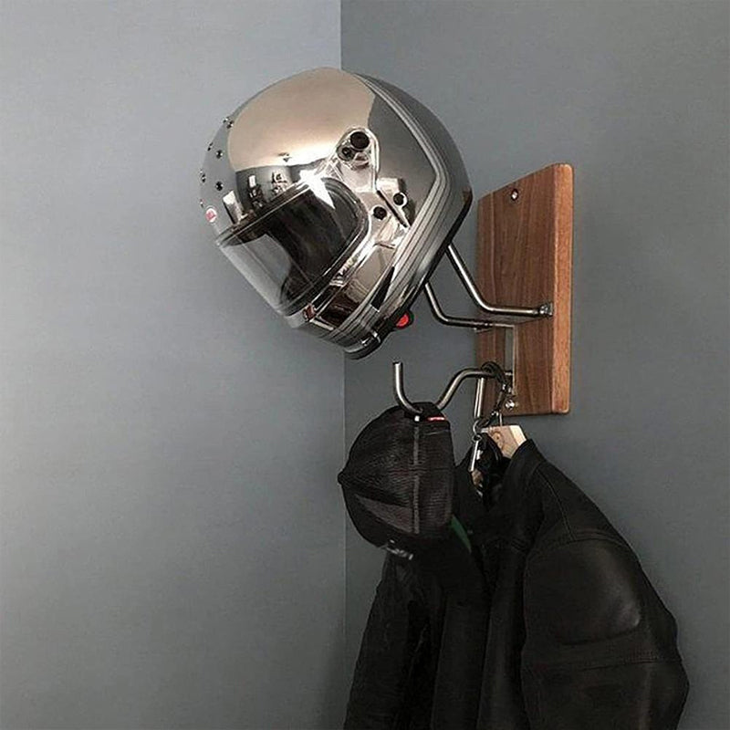 Motorradhelm-Wandhalterung aus Holz