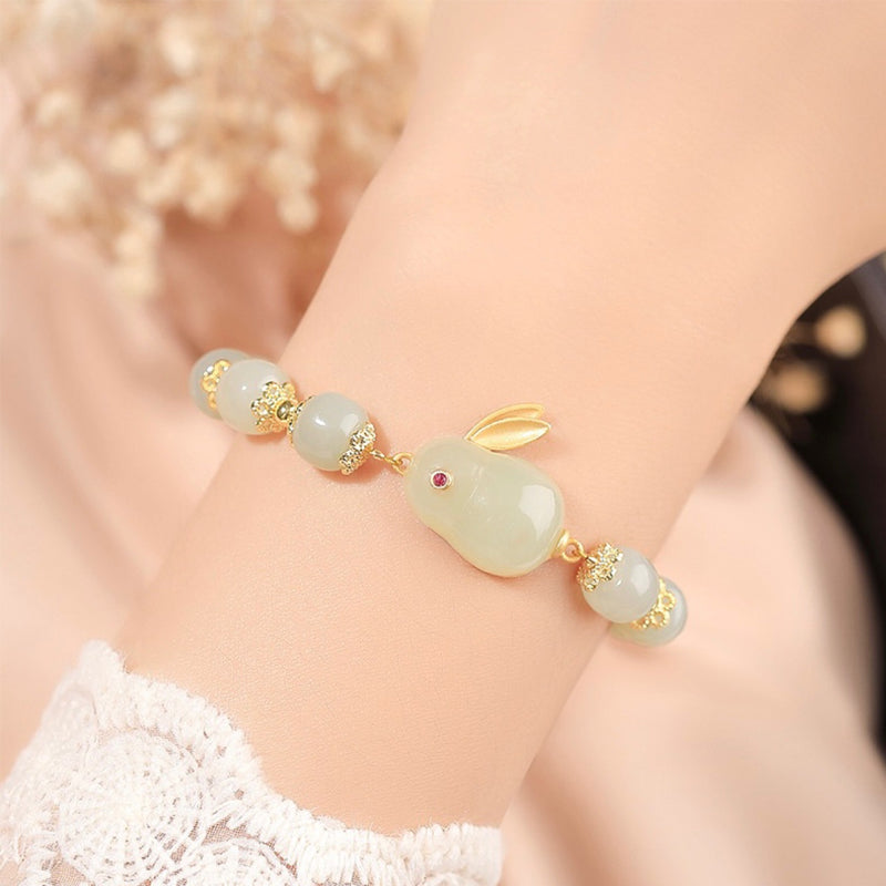 Süße Kaninchenarmband aus natürlicher Jade
