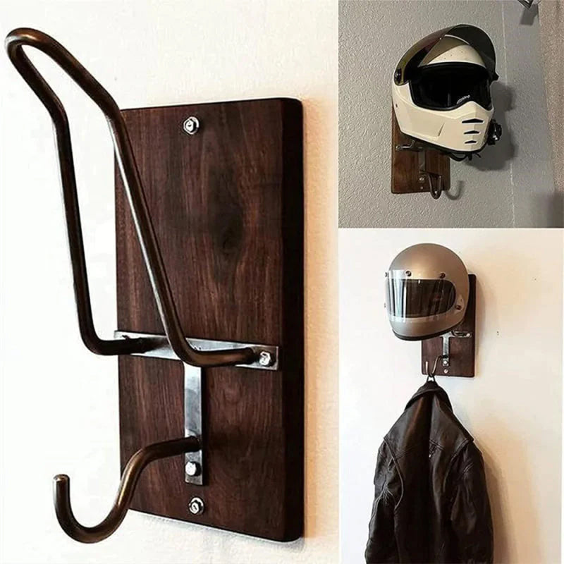 Motorradhelm-Wandhalterung aus Holz