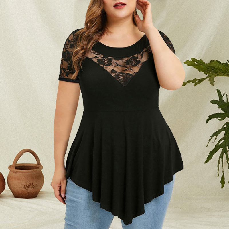 Unregelmäßiges T-Shirt mit floraler Spitze