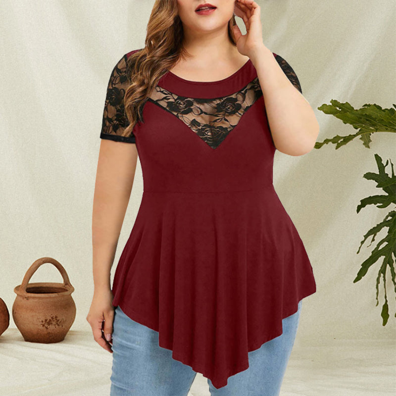 Unregelmäßiges T-Shirt mit floraler Spitze