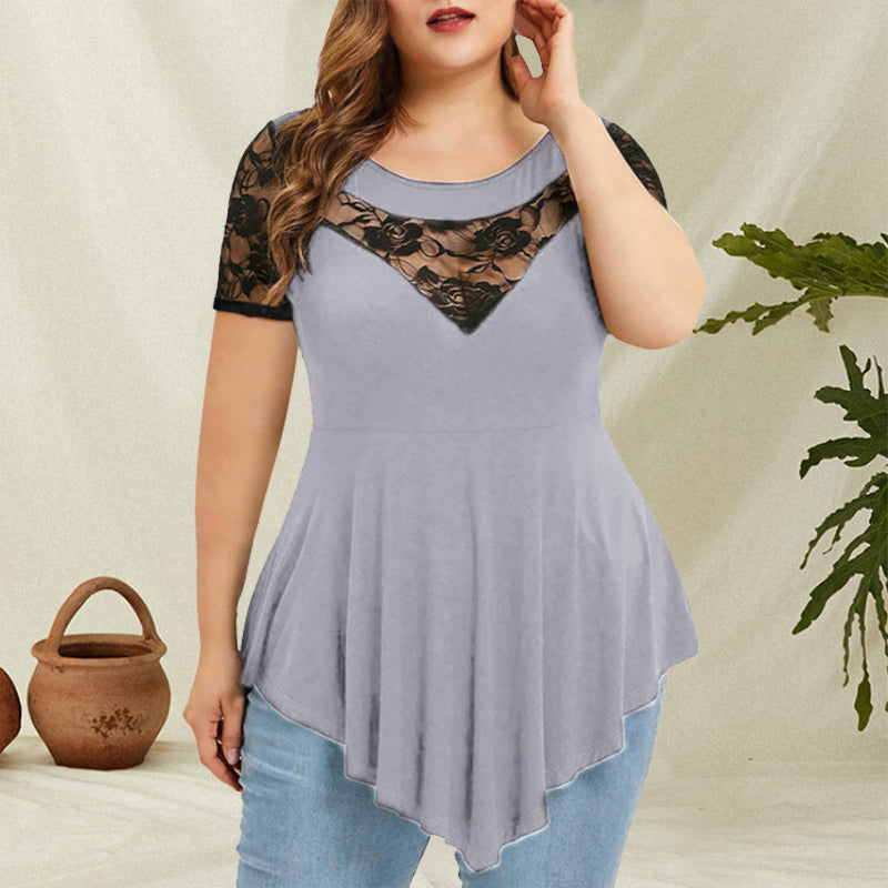 Unregelmäßiges T-Shirt mit floraler Spitze