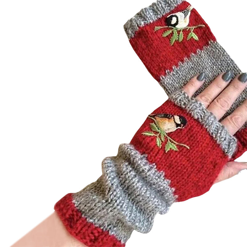 Warme Handschuhe mit Patchwork-Stickerei